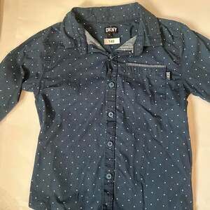 DKNY Polka Dot Button Up Shirt Size 6 Navy Blue Cotton